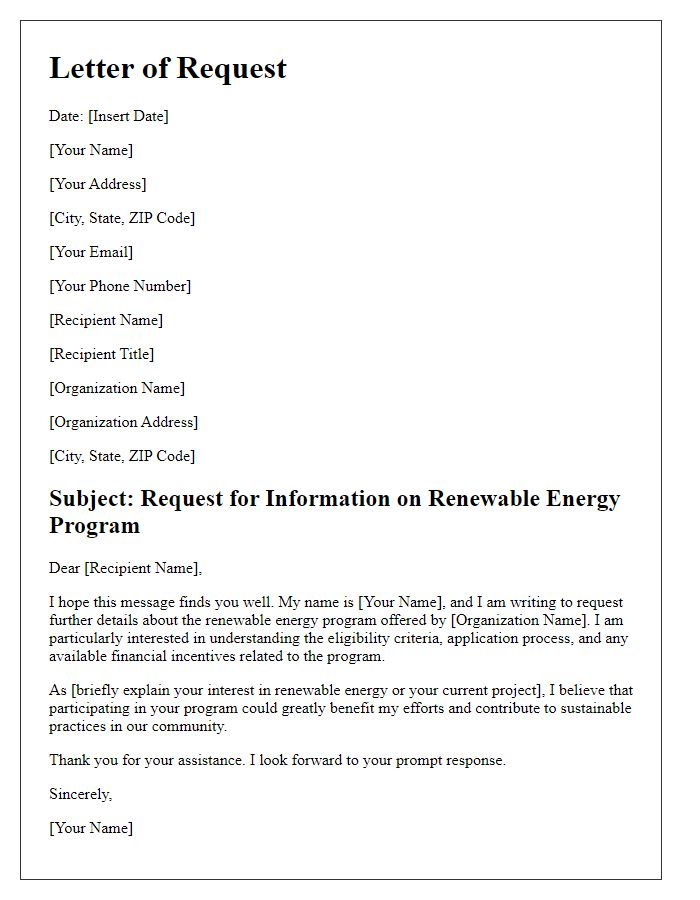 Letter template of request for renewable energy program details