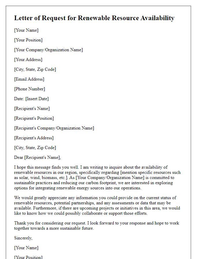 Letter template of request for renewable resource availability