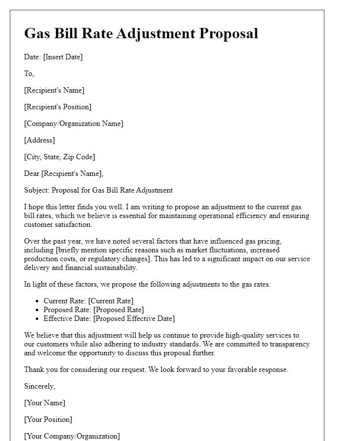 Letter template of gas bill rate adjustment proposal