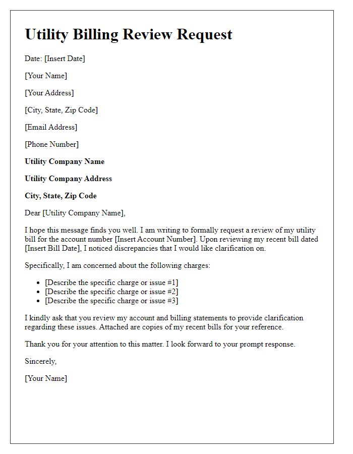 Letter template of utility billing review request