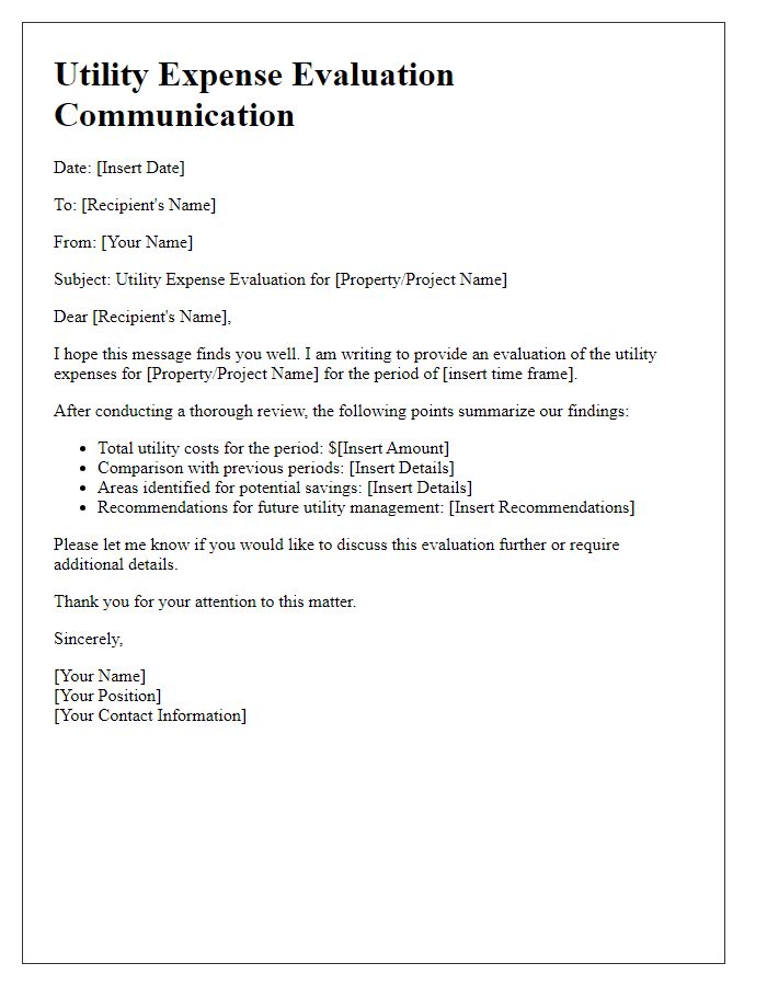 Letter template of utility expense evaluation communication