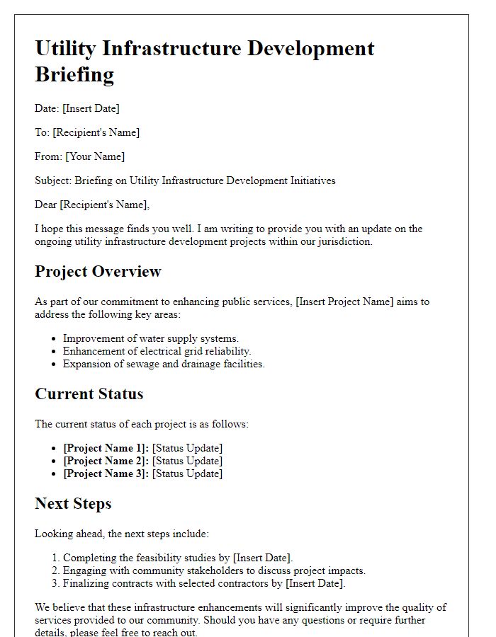 Letter template of utility infrastructure development briefing