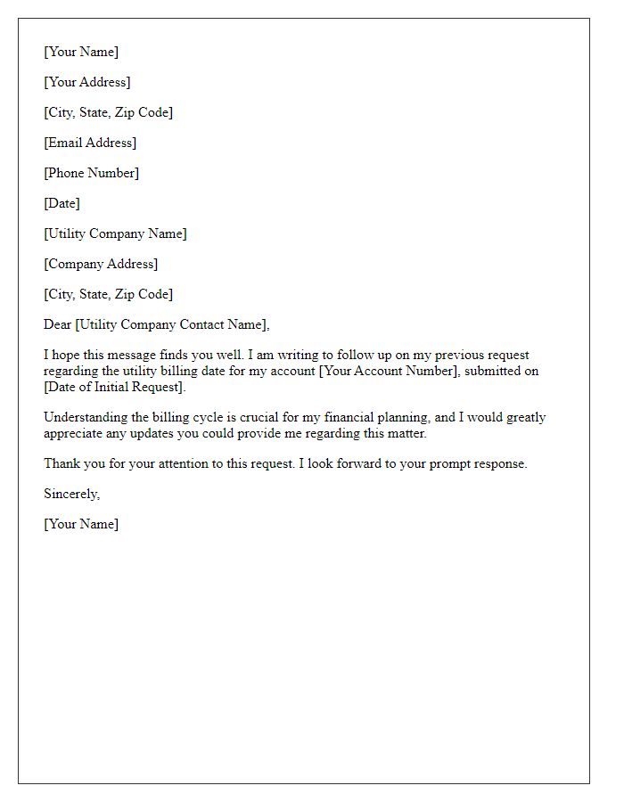 Letter template of follow-up on utility billing date request