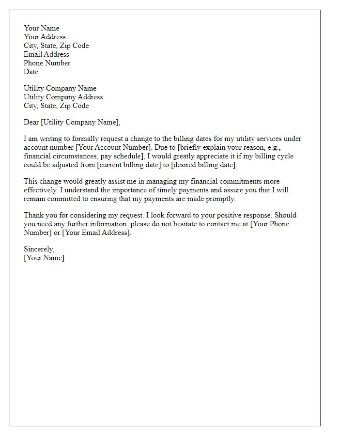 Letter template of formal request to alter utility billing dates