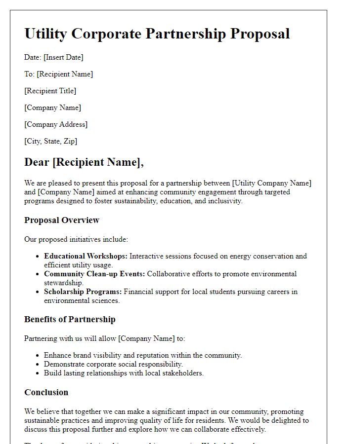 Letter template of Utility Corporate Partnership Proposal for Community Engagement Programs