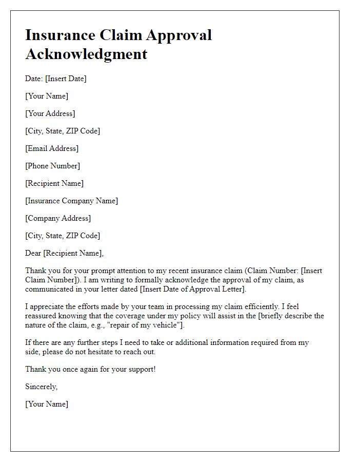 Letter template of insurance claim approval acknowledgment