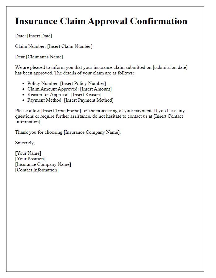 Letter template of insurance claim approval confirmation