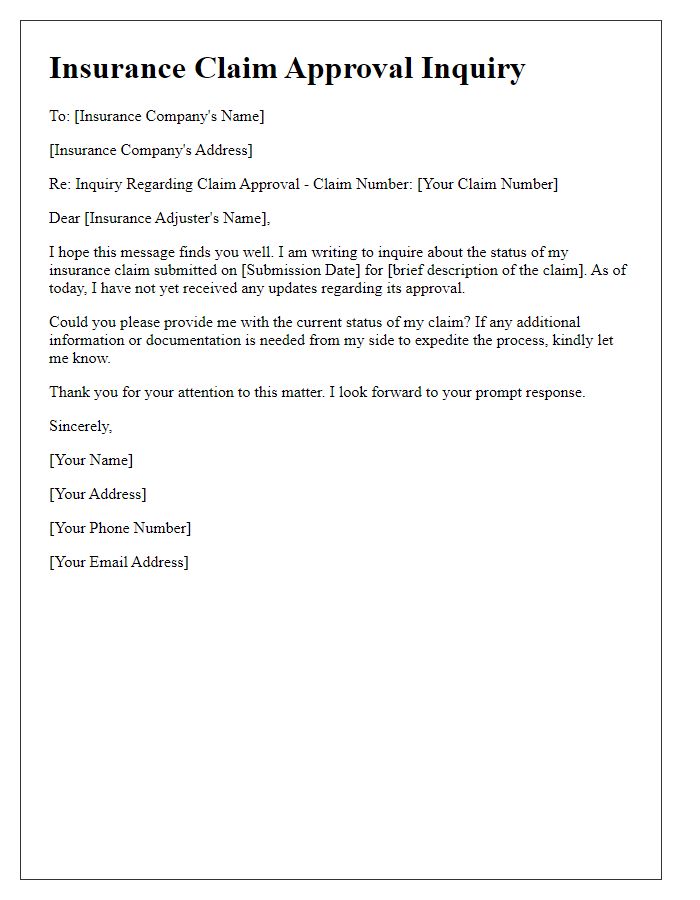 Letter template of insurance claim approval inquiry