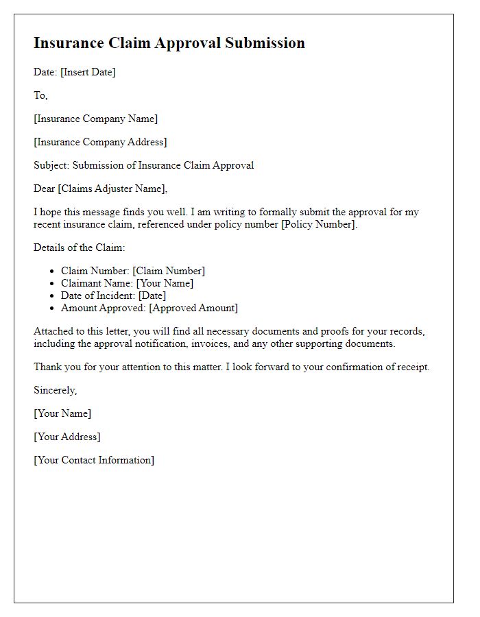 Letter template of insurance claim approval submission