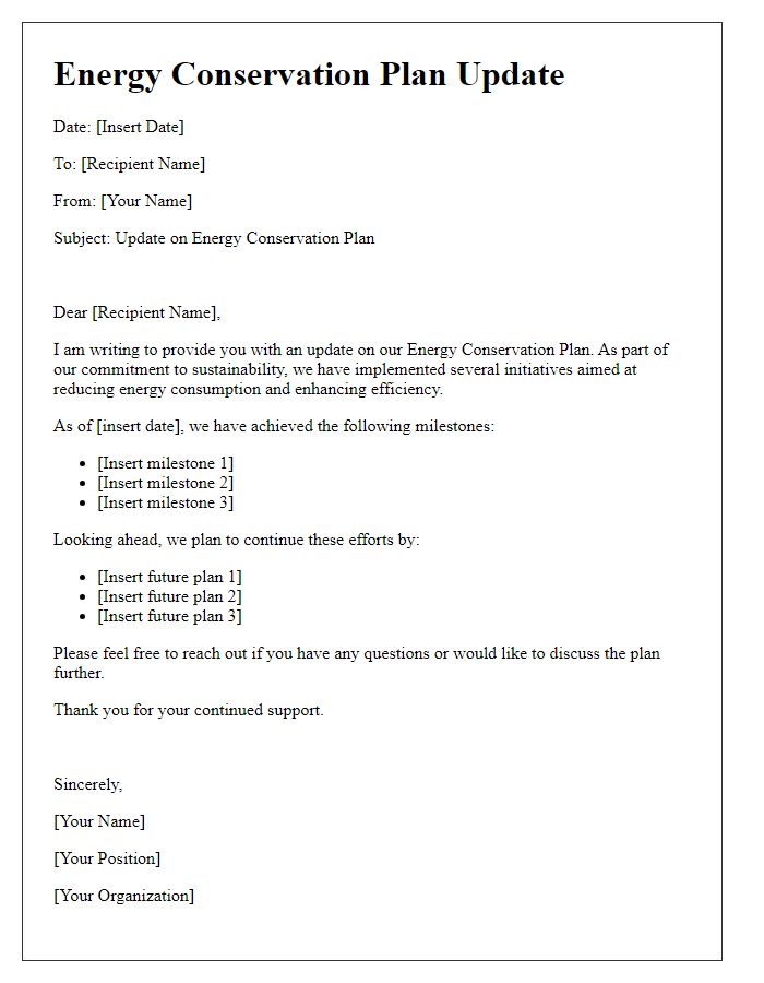 Letter template of energy conservation plan update