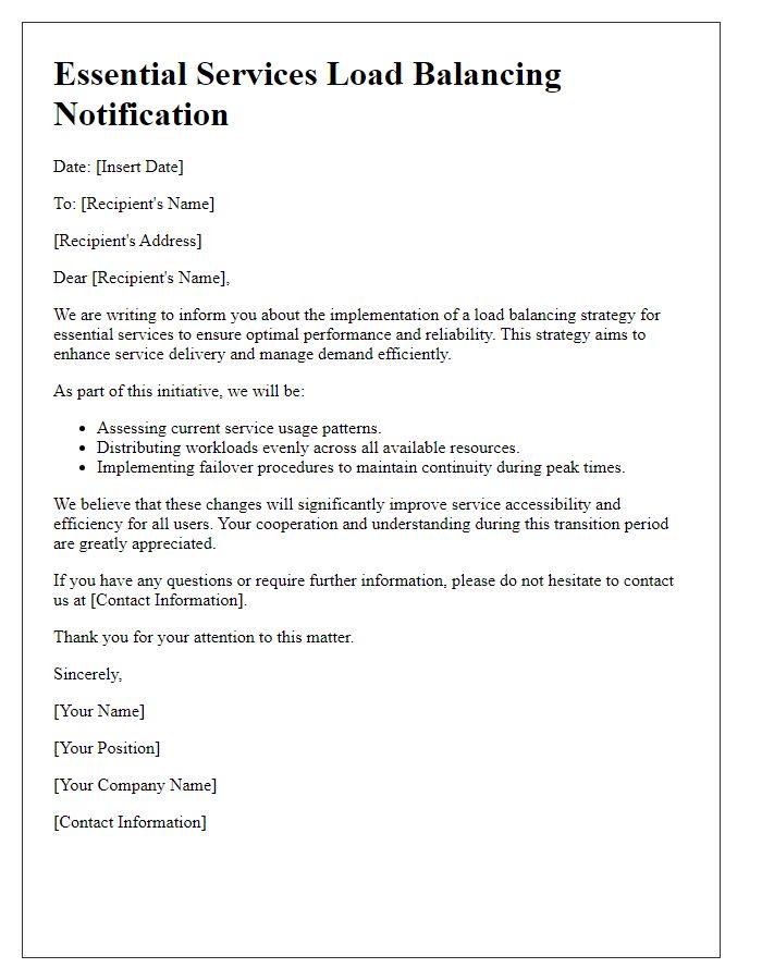 Letter template of essential services load balancing