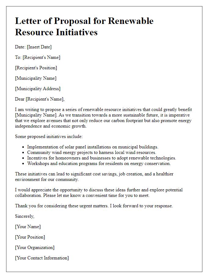 Letter template of renewable resource initiatives for municipalities