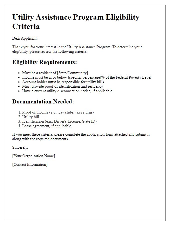 Letter template of utility assistance program eligibility criteria