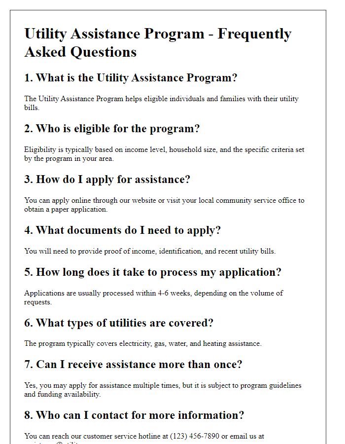 Letter template of utility assistance program frequently asked questions