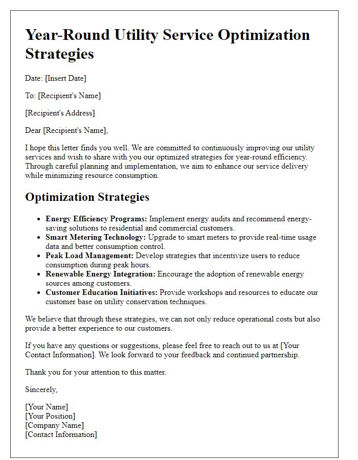 Letter template of year-round utility service optimization strategies