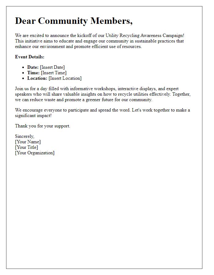 Letter template of utility recycling awareness campaign kickoff