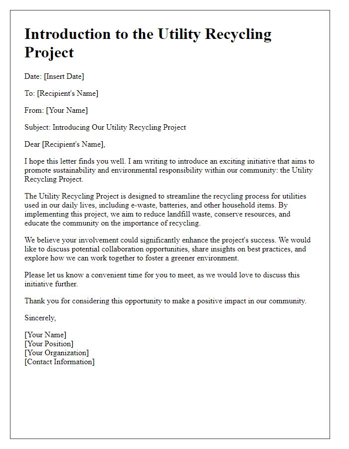 Letter template of utility recycling project introduction