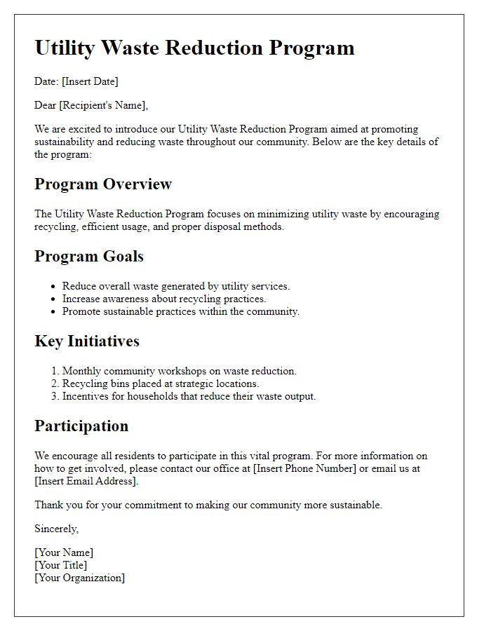 Letter template of utility waste reduction program details