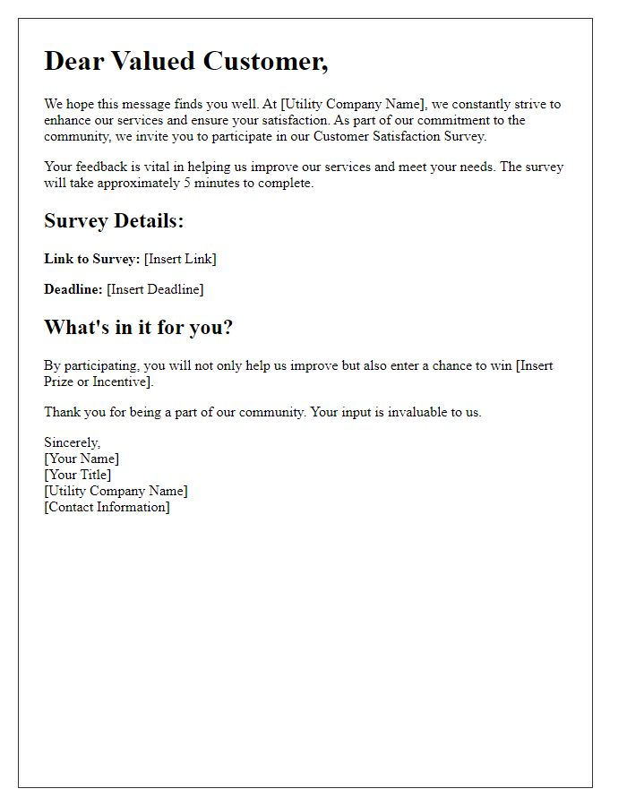 Letter template of utility community relations customer satisfaction survey