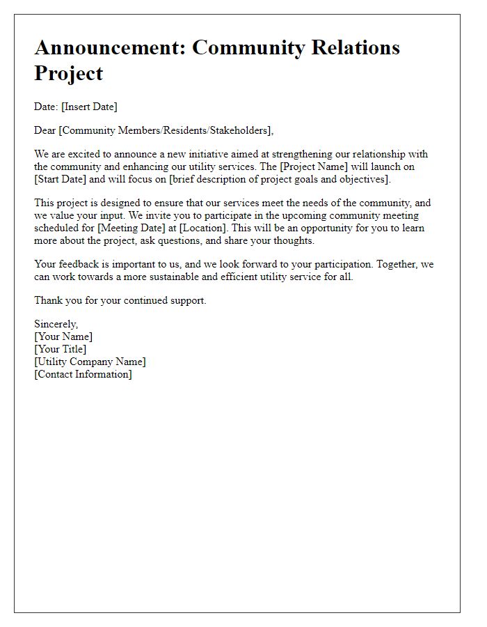 Letter template of utility community relations project announcement