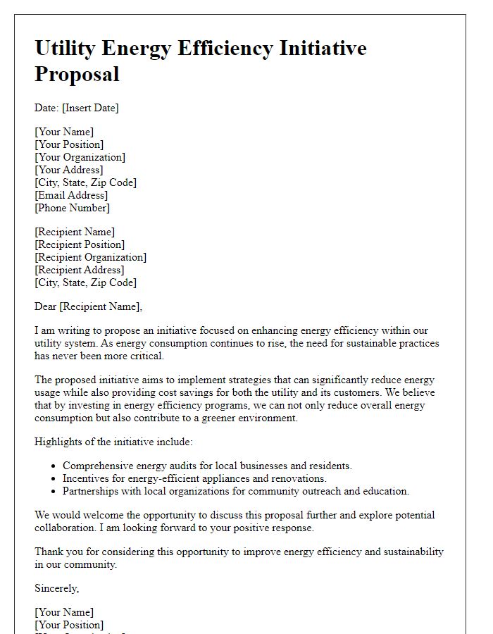 Letter template of utility energy efficiency initiative proposal