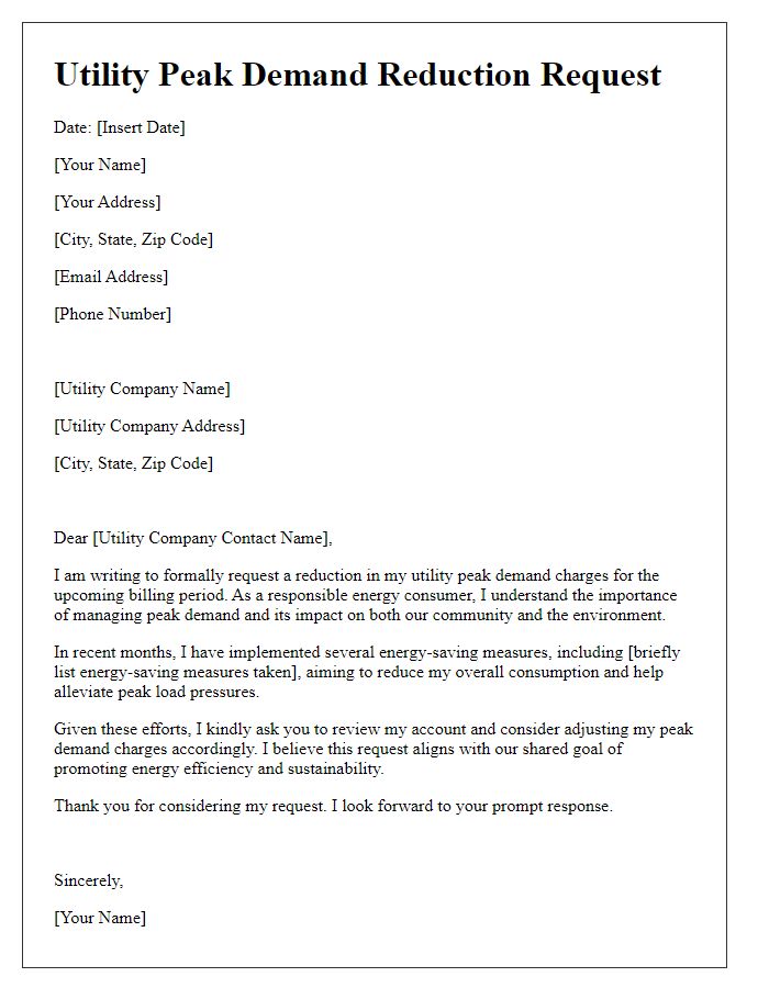 Letter template of utility peak demand reduction request