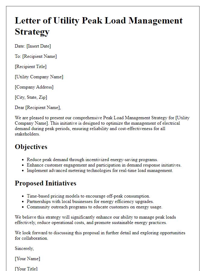 Letter template of utility peak load management strategy