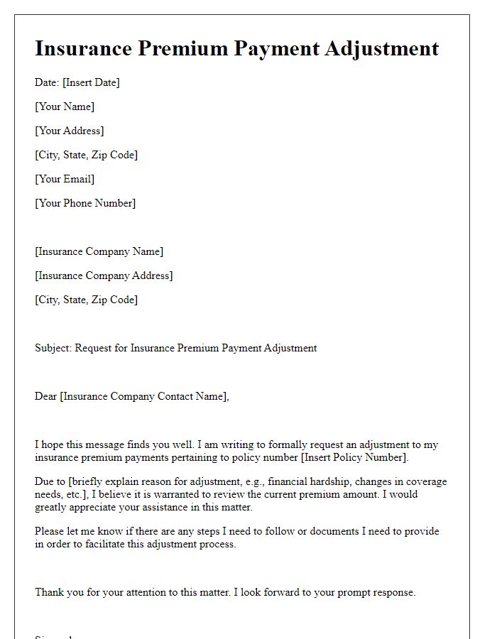 Letter template of insurance premium payment adjustment