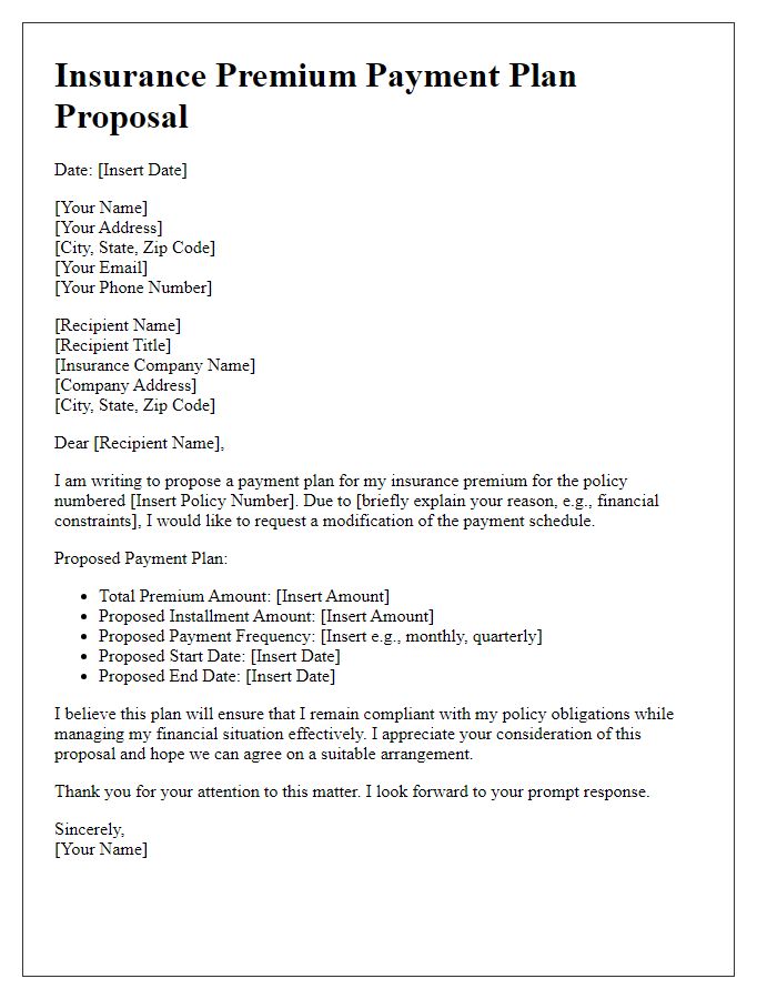 Letter template of insurance premium payment plan proposal