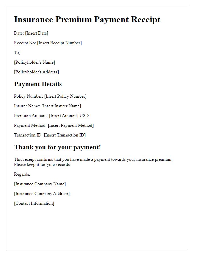 Letter template of insurance premium payment receipt