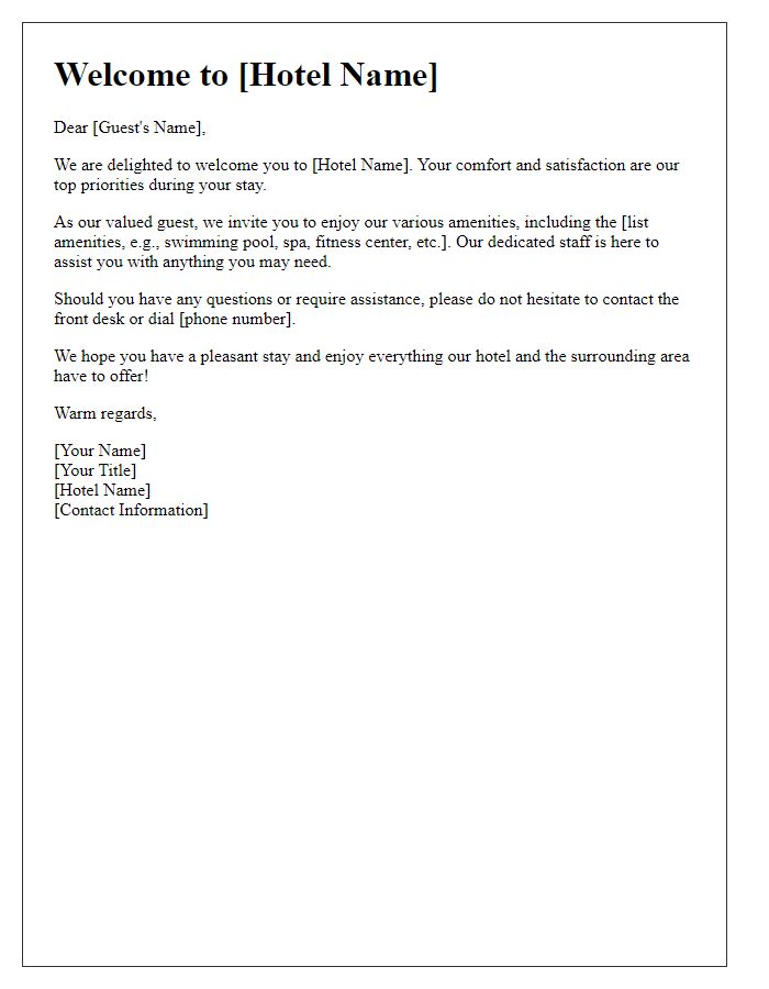 Letter template of official welcome for hotel guests