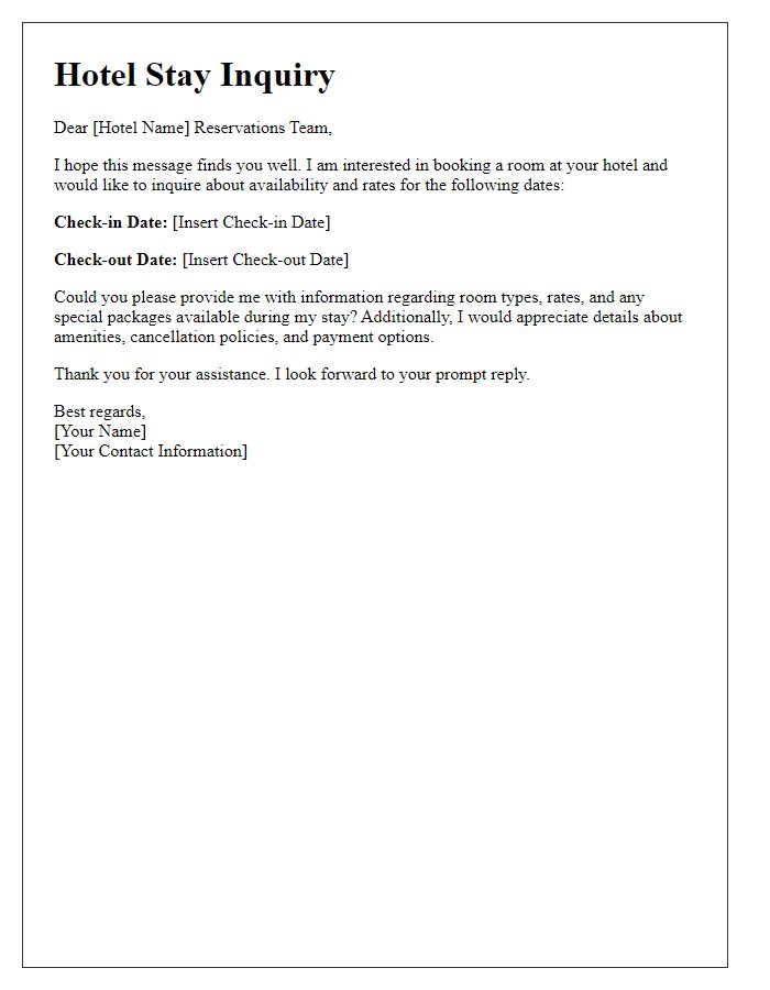 Letter template of hotel stay inquiry