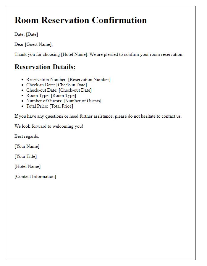 Letter template of room reservation check