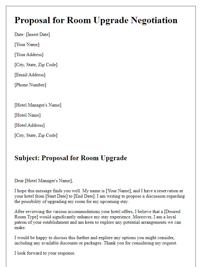 Letter template of proposal for room upgrade negotiation.