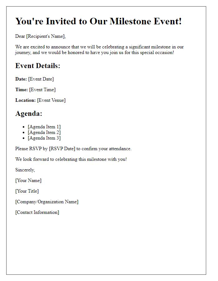 Letter template of milestone event organization