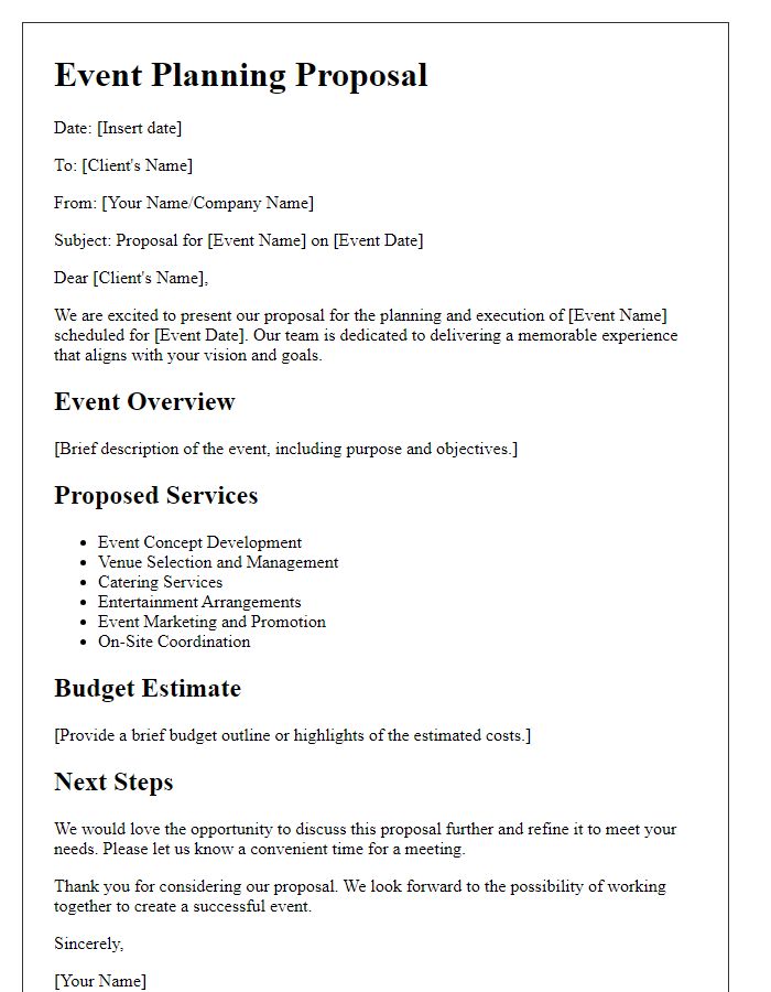 Letter template of special event planning proposal