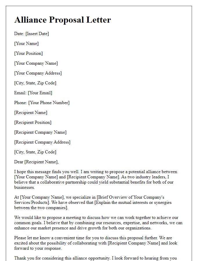 Letter template of alliance proposal for companies