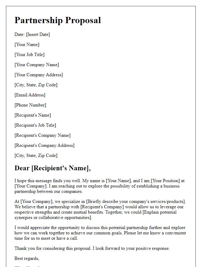 Letter template of business partnership request