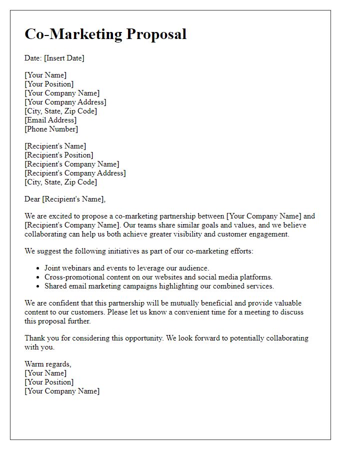 Letter template of co-marketing proposal