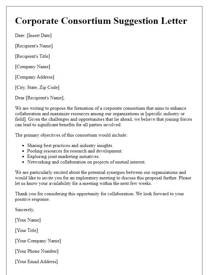 Letter template of corporate consortium suggestion