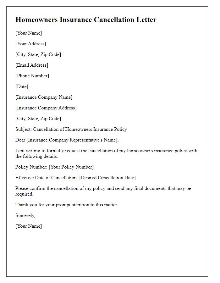 Letter template of homeowners insurance cancellation