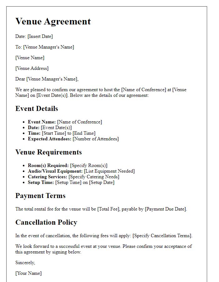 Letter template of Venue Agreement for Conference