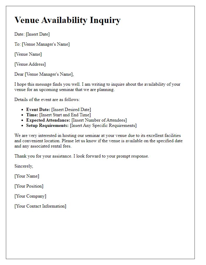 Letter template of Venue Availability Inquiry for Seminar