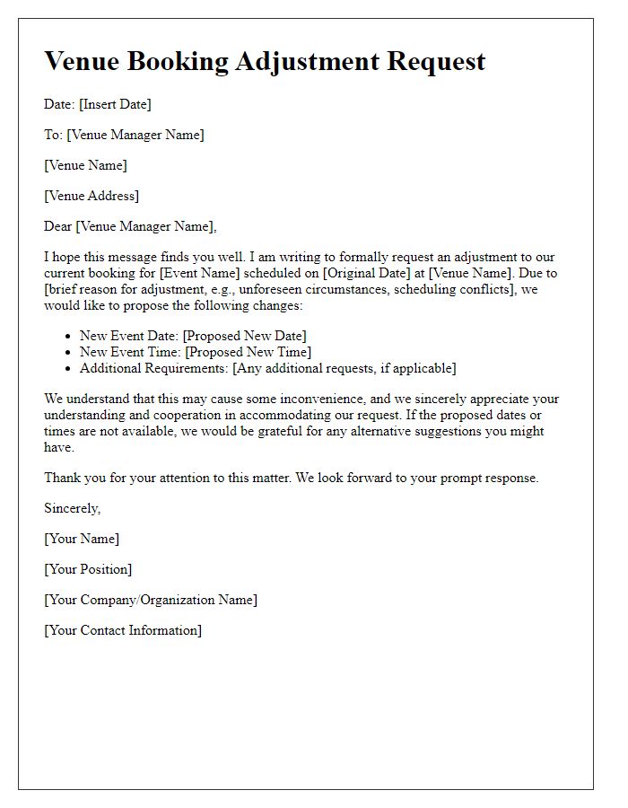 Letter template of Venue Booking Adjustment Request