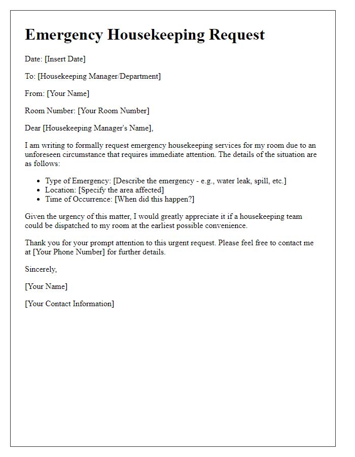 Letter template of emergency housekeeping request