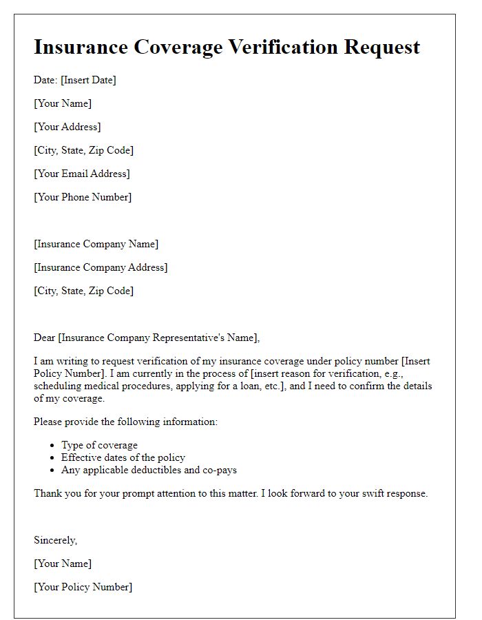 Letter template of insurance coverage verification request