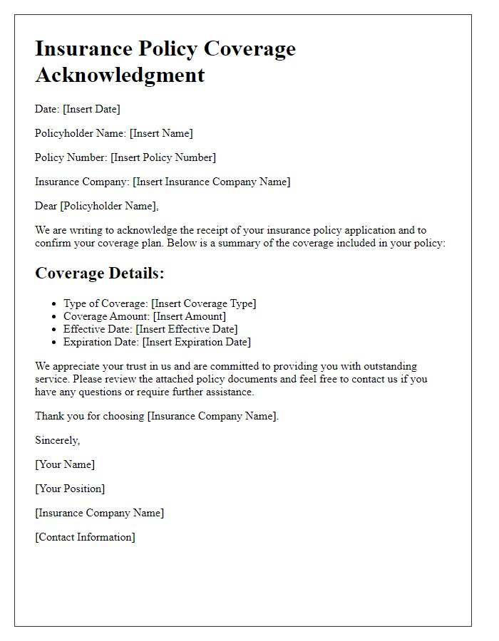 Letter template of insurance policy coverage acknowledgment