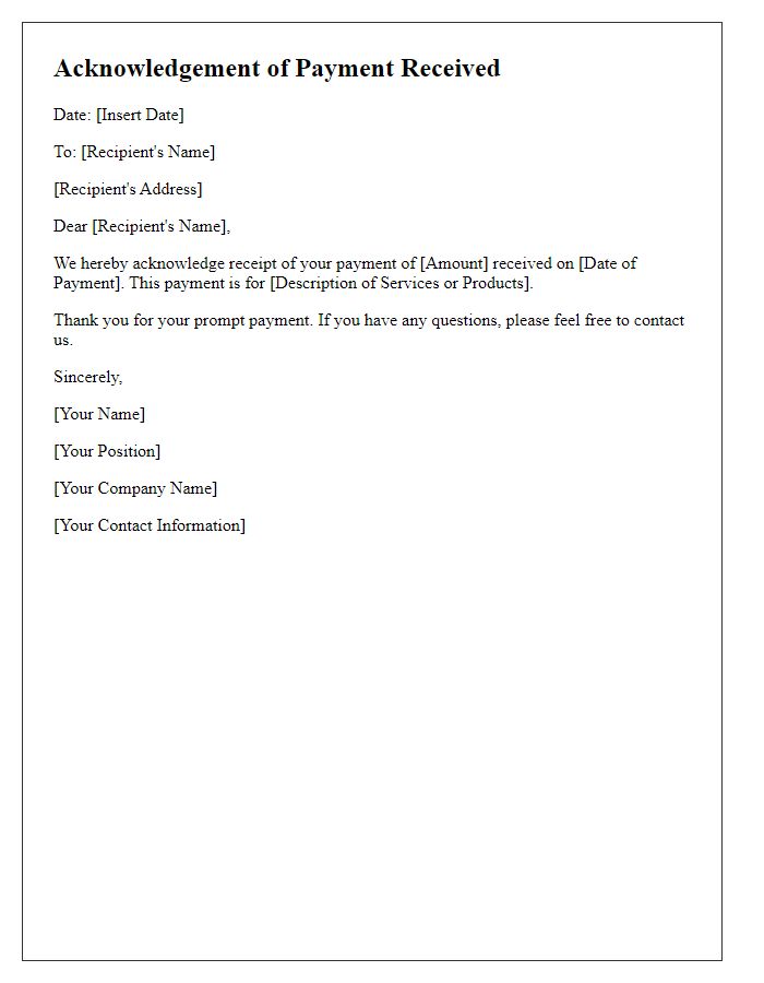 Letter template of acknowledgement of payment received