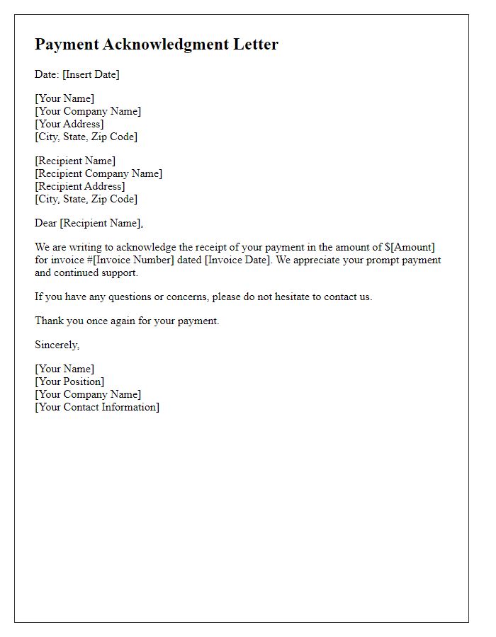 Letter template of acknowledgment for received payment