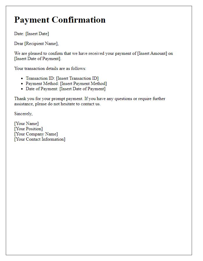 Letter template of confirmation for payment received